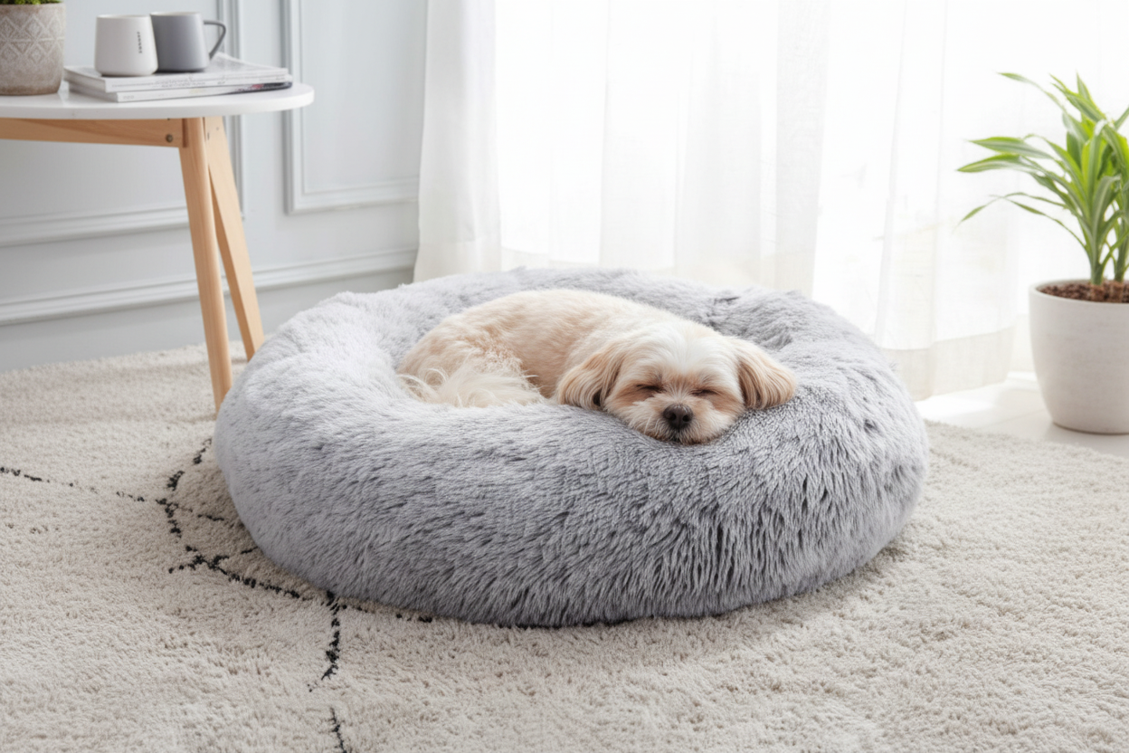 Small dog resting in PawCalm Calming Sleep Bed