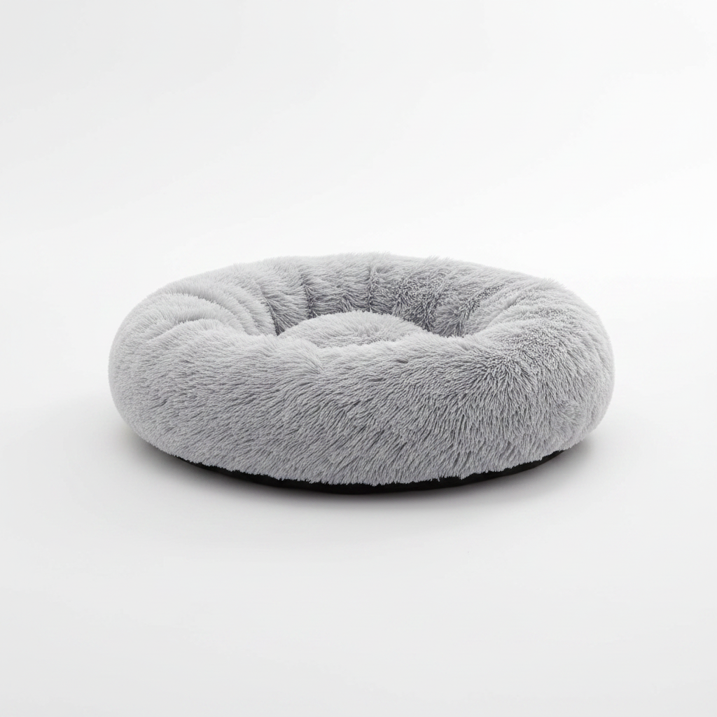 PawCalm Calming Sleep Bed - light grey donut dog bed